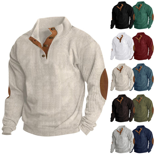 Sudadera informal de manga larga con cuello levantado para hombre, Tops holgados con diseño a rayas de Color sólido a la moda