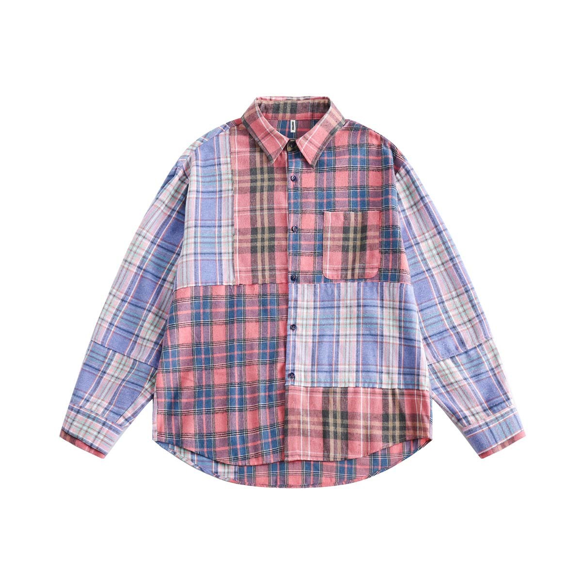 Spring Japanese Style Trend Plaid Stitching Shirt