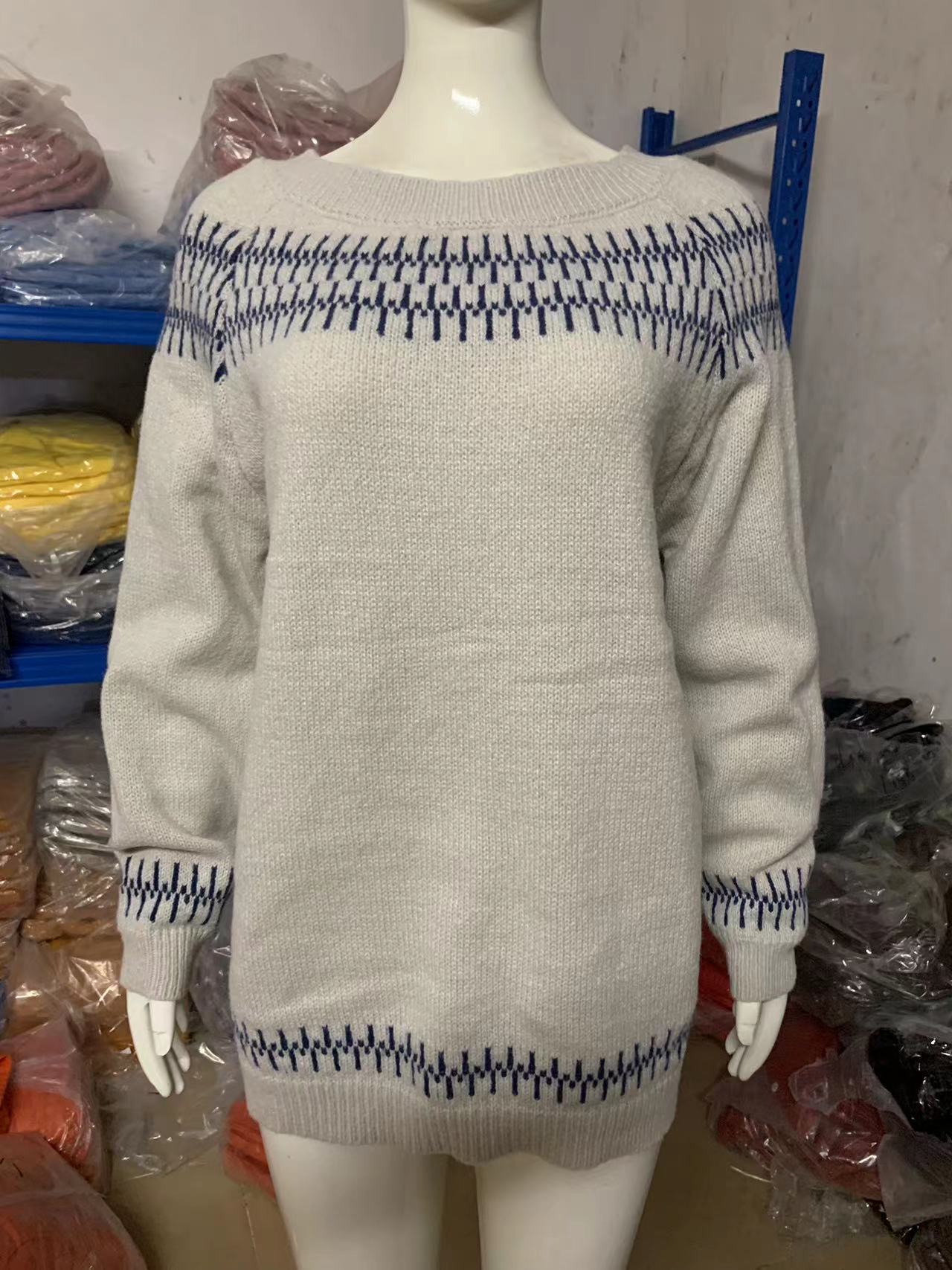 Pull en tricot multicolore à col rond pour femme, ample et décontracté, à la mode