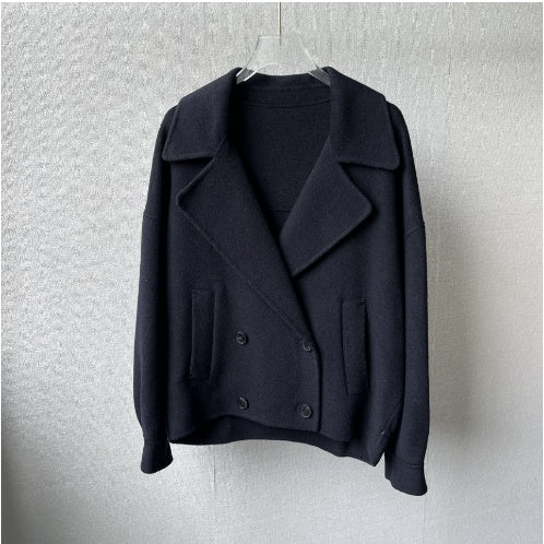 Suit Collar Double Breasted Woolen Coat For Women