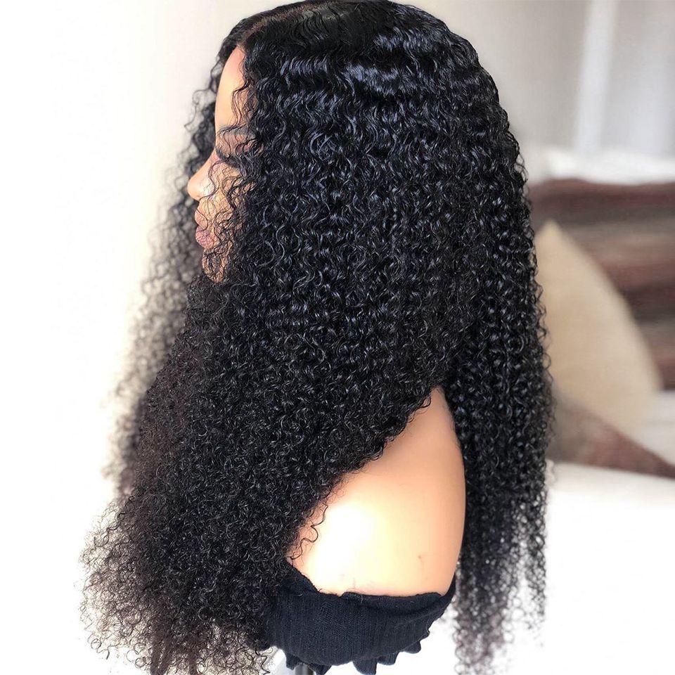 Density Long Kinky Curly Wig Lace Front Human Hair Fluffy