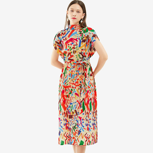 Vestido midi estampado de corte ajustado con grafiti de verano para mujer