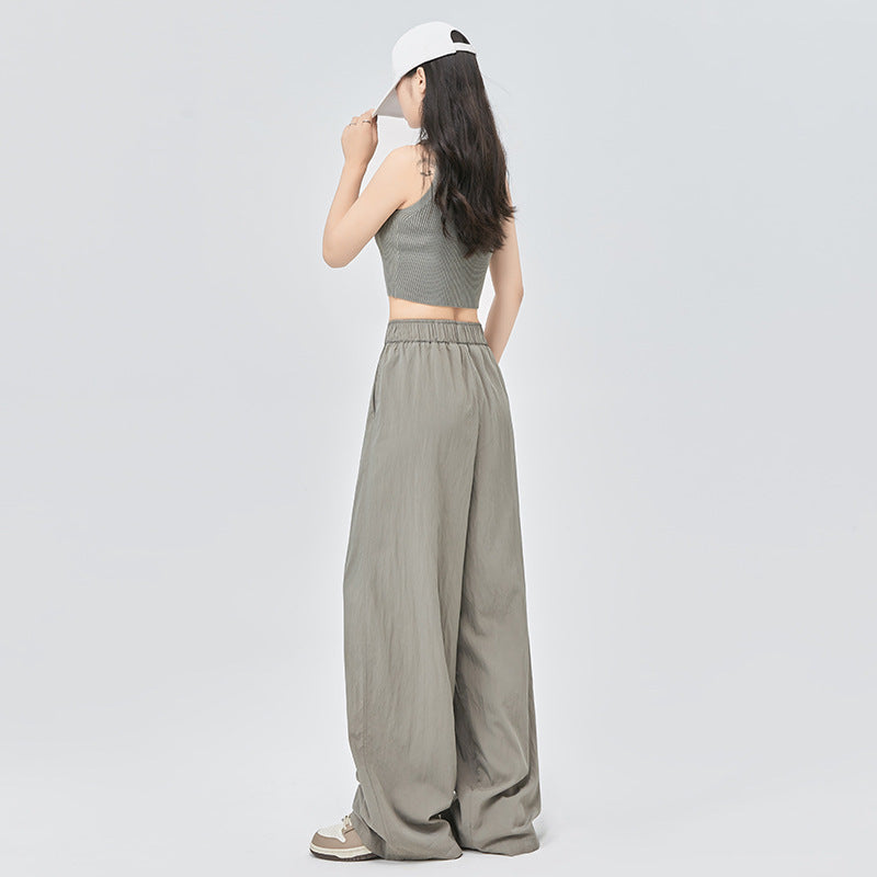 Casual Loose All-matching Summer New Gray Tencel Wide-leg Pants Women