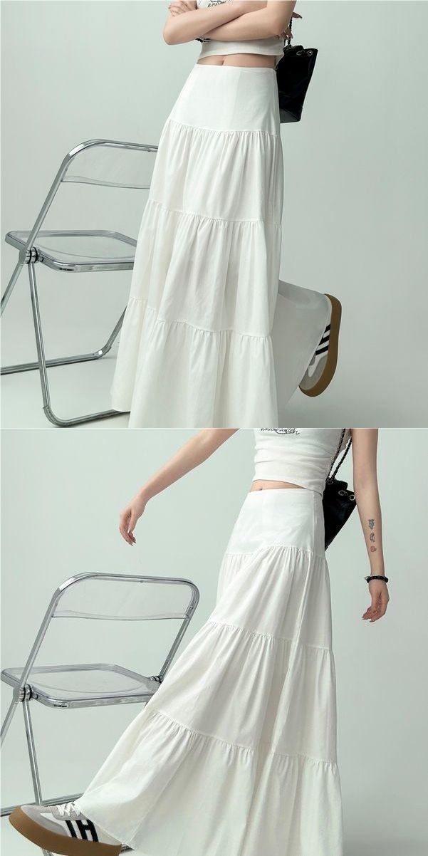 Gentle Cake White Skirt Women's Spring And Summer Big Hem Umbrella Skirt Pleated Slightly Fat Mid-length