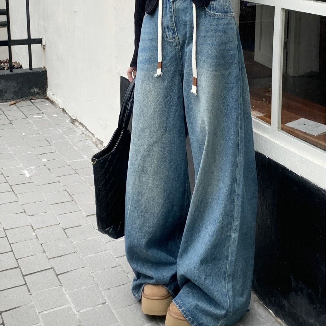 Women's Vintage Blue Drawstring Jeans