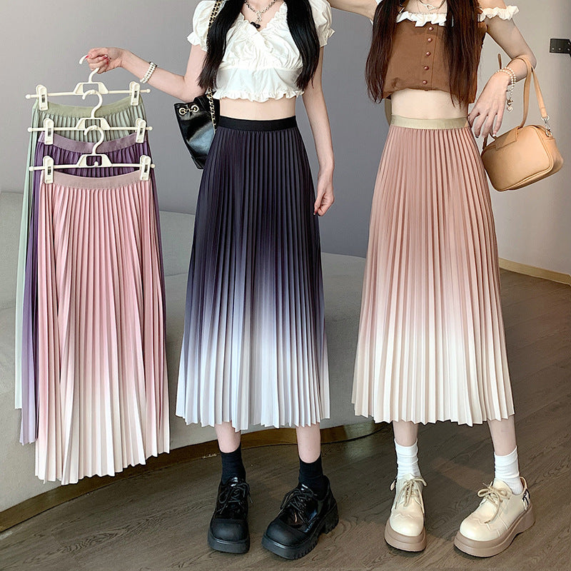 Gradient Color Springsummer Drooping Slimming Covering Elegant Word Organ Large Swing Skirt