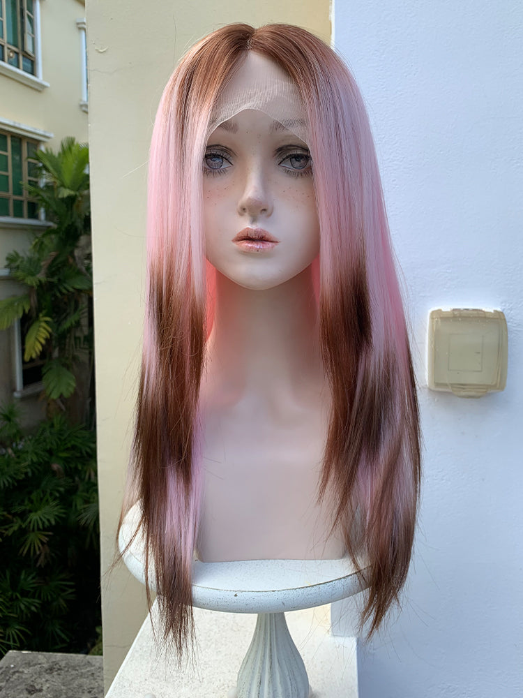 Cartoon Character Pink Gradient Earthy Brown Split Wig