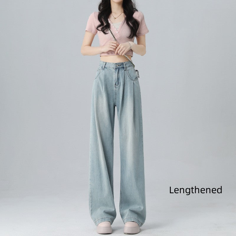 Women's Wide-leg Jeans Loose Thin Straight Pants