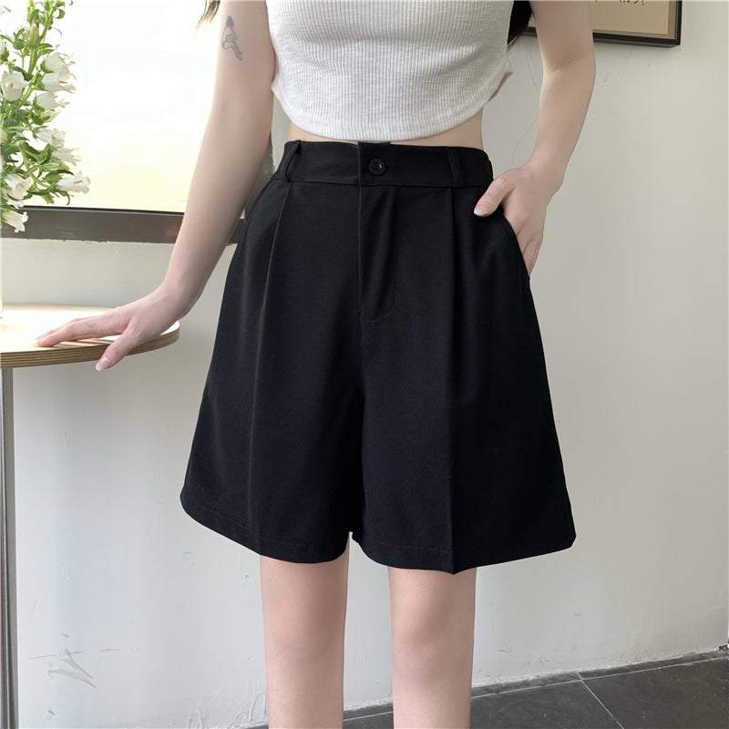 Women's Retro Straight Wide Leg High Waist Shorts