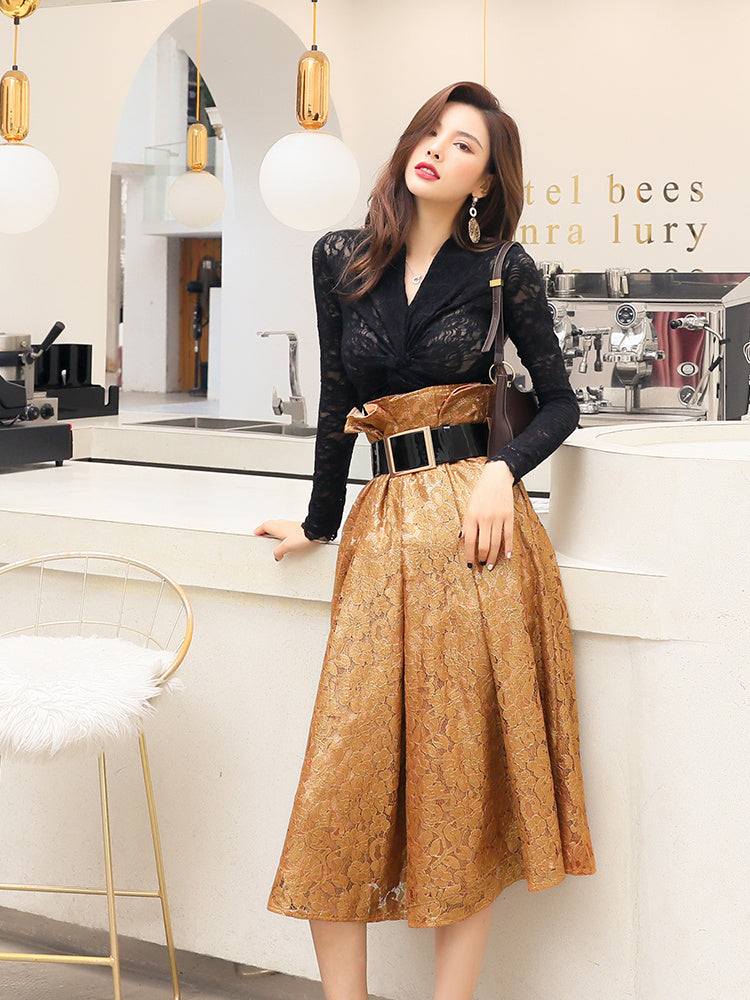 Women's Spring And Winter Net Red Was Thin And Western Style Half-length Skirt Two-piece Suit