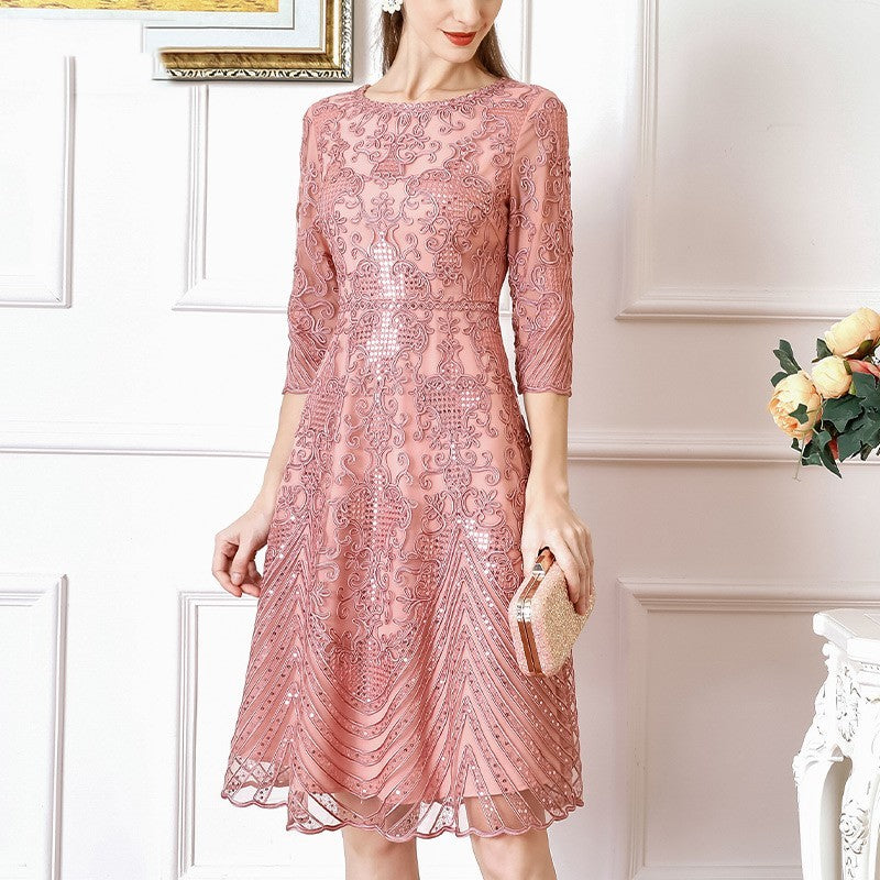 Embroidered Waist Slimming Noble Dress For Women