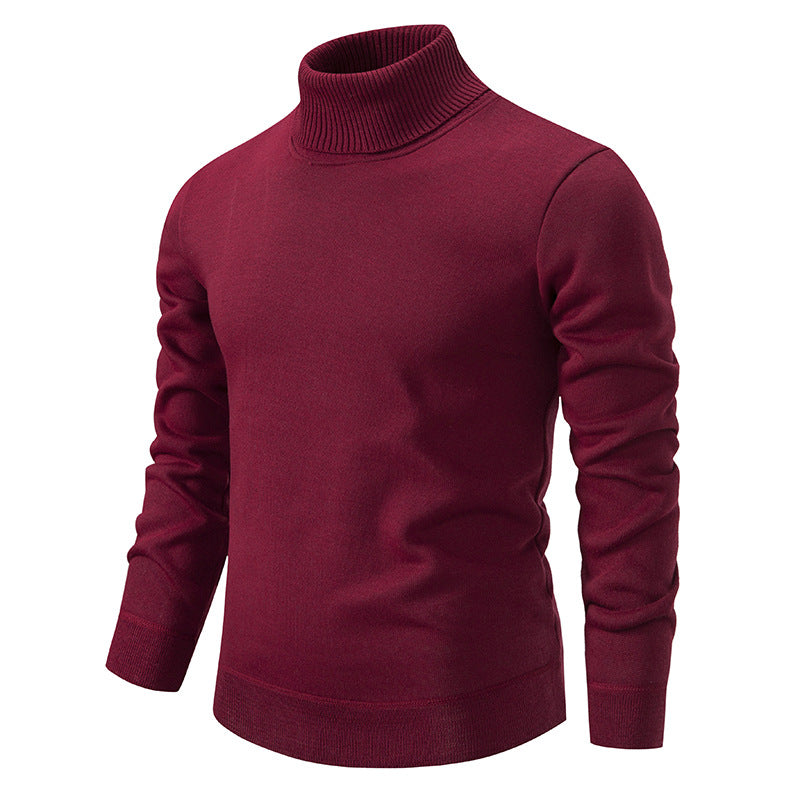 Pull épais en velours pour hommes, tricot à col roulé, automne et hiver