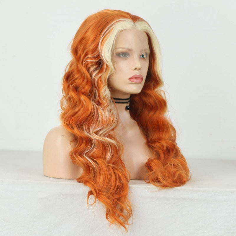 Front Lace Matte Chemical Fiber Wig European And American Fashion Mixed Color Ear Hanging Women's Mid-length Curly Hair