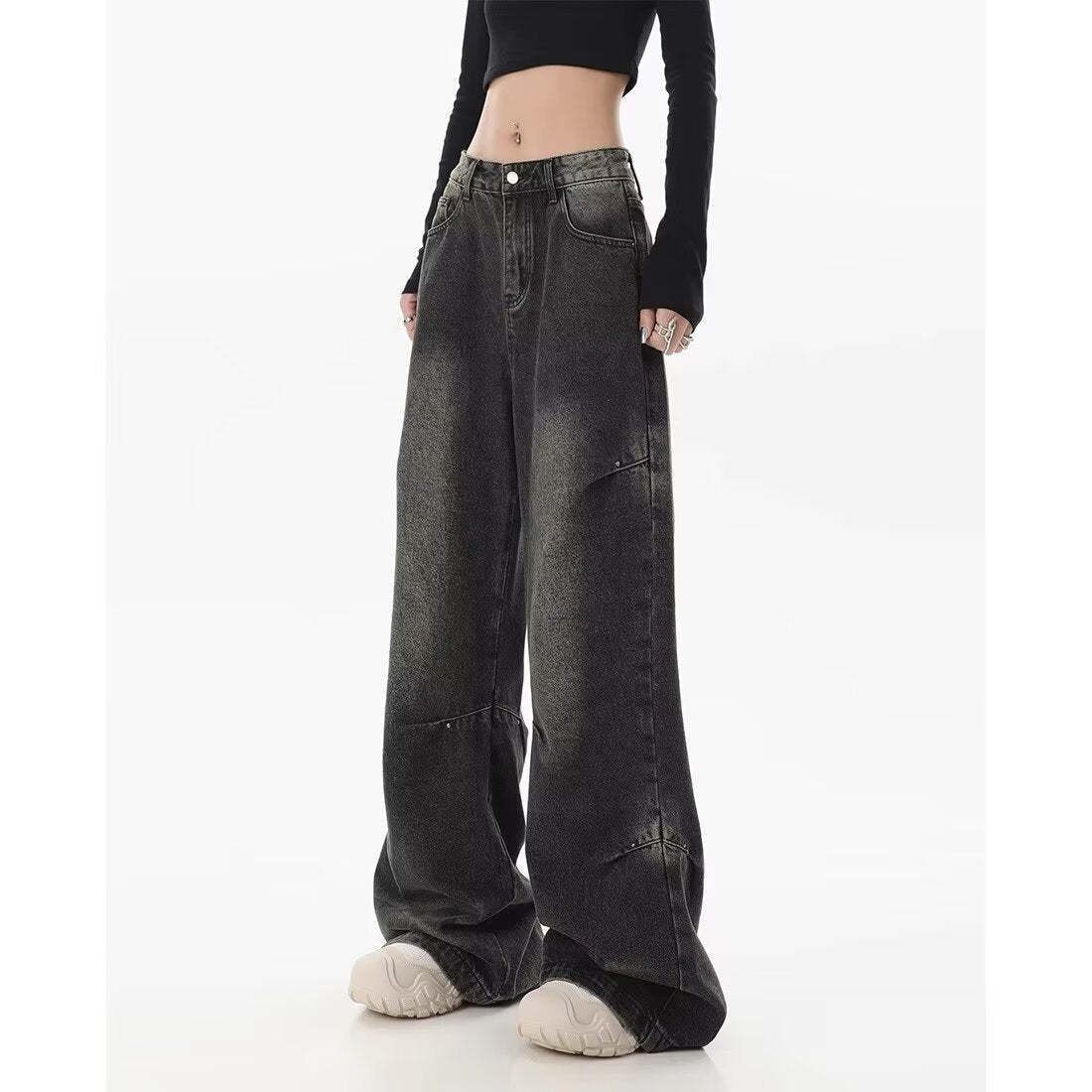 Women's Retro Retro Black Gradient High Waist Wide Leg Pants