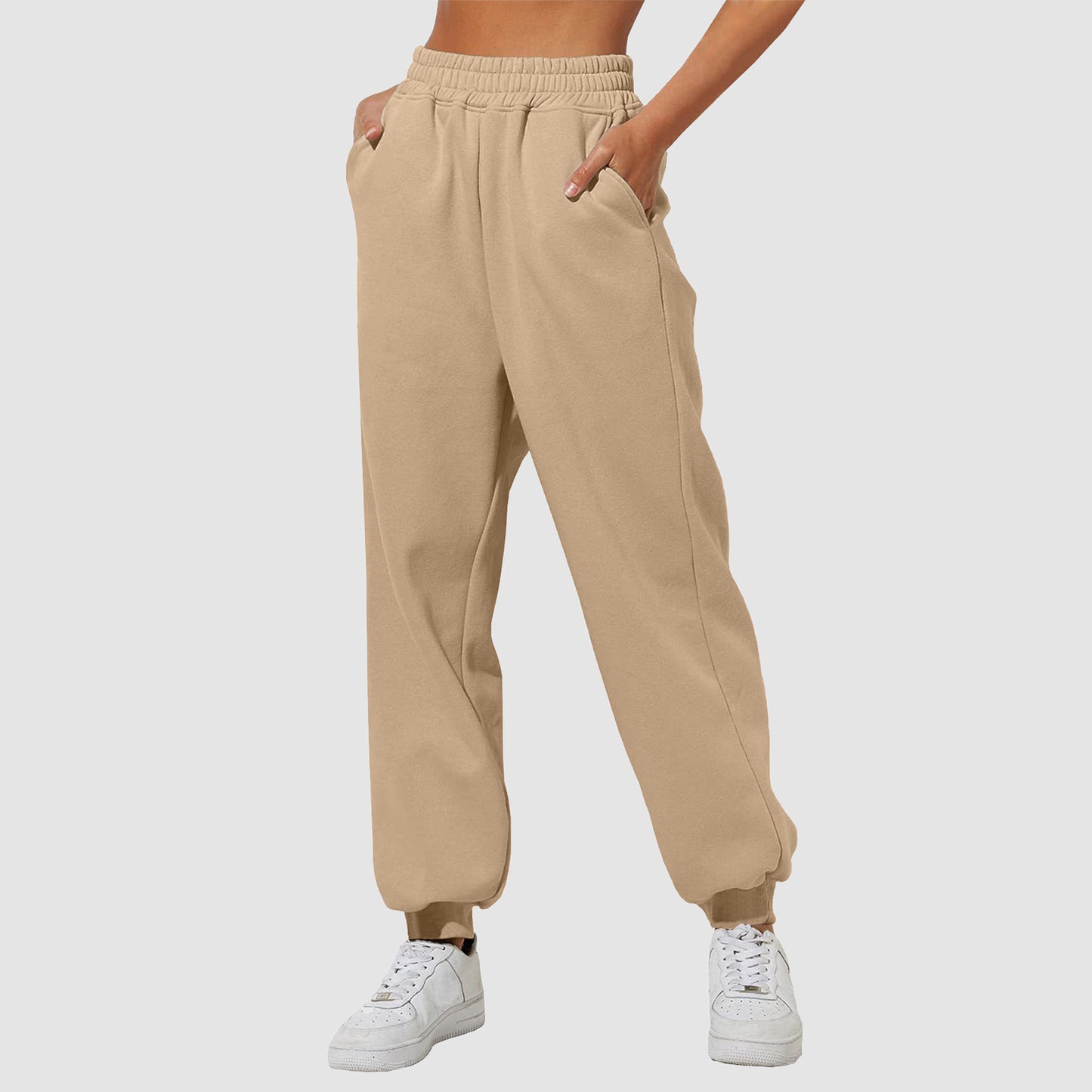 Pantalon femme avec poches taille haute pantalon de jogging ample pantalon de sport confortable pantalon sweat décontracté