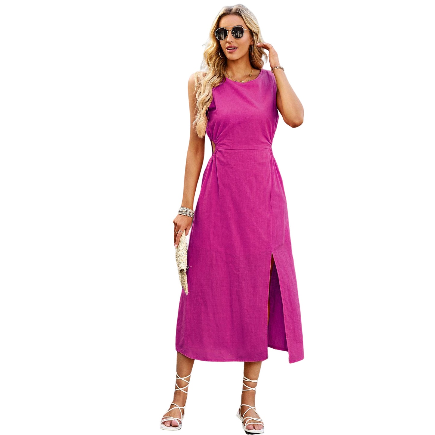 Vestido sin mangas de color sólido de verano para mujer