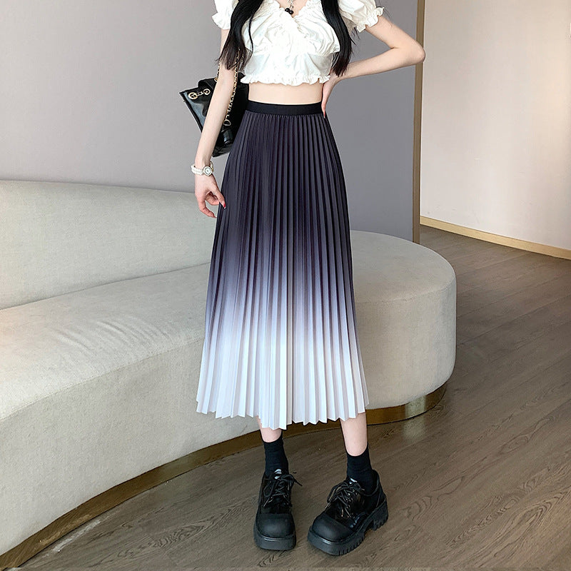 Gradient Color Springsummer Drooping Slimming Covering Elegant Word Organ Large Swing Skirt