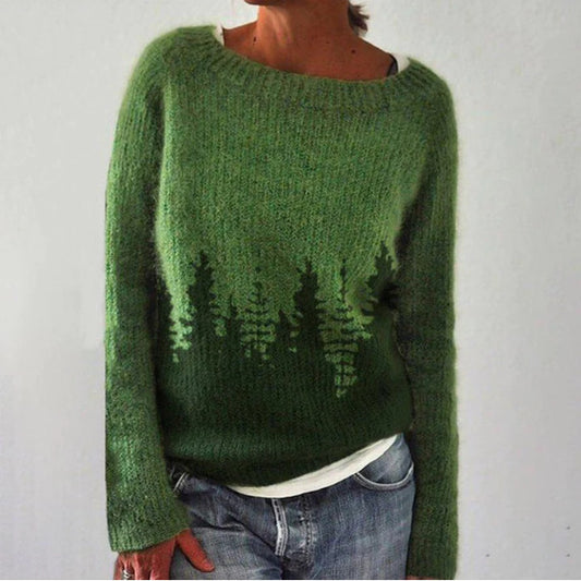 Pull en tricot multicolore à col rond pour femme, ample et décontracté, à la mode