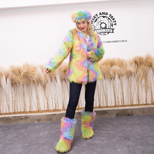 Three-piece Fur Coat For Women Snow Boots