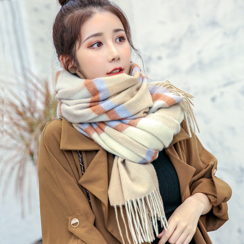 Wool Check Korean Style All-match Thick Warm Scarf