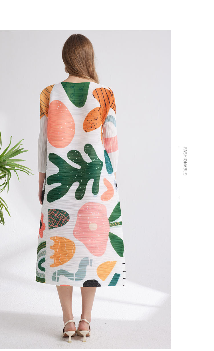 Vestido de moda plisado cómodo con estampado de nicho para mujer