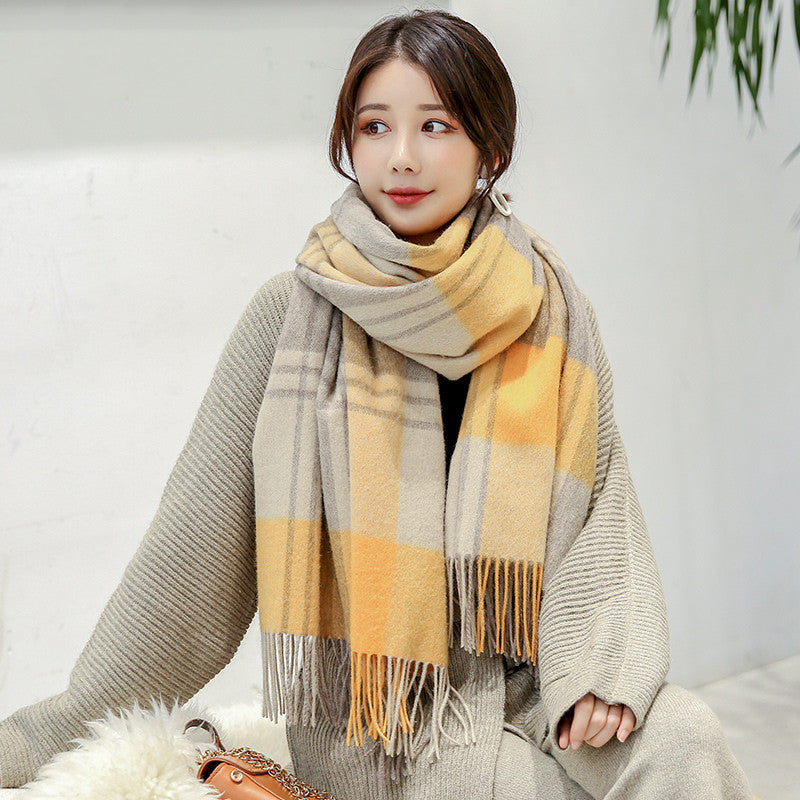 Wool Check Korean Style All-match Thick Warm Scarf