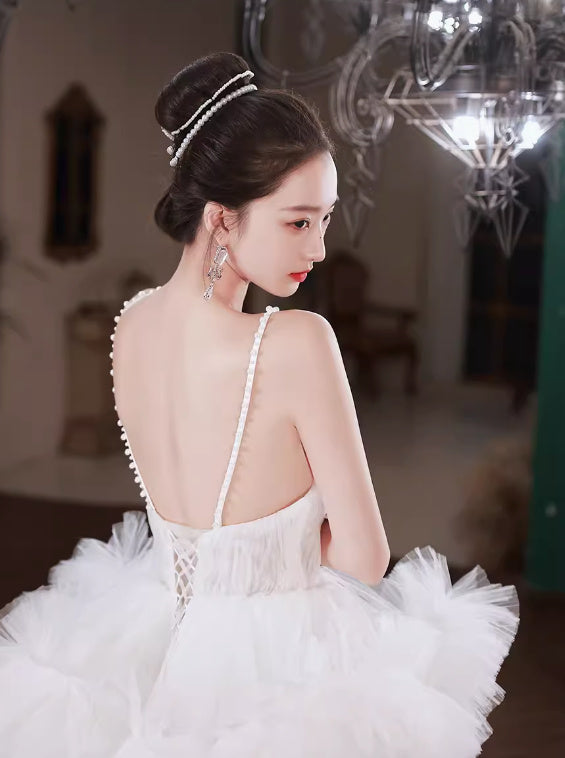 White Suspender Light Wedding Dress French Pettiskirt Temperament