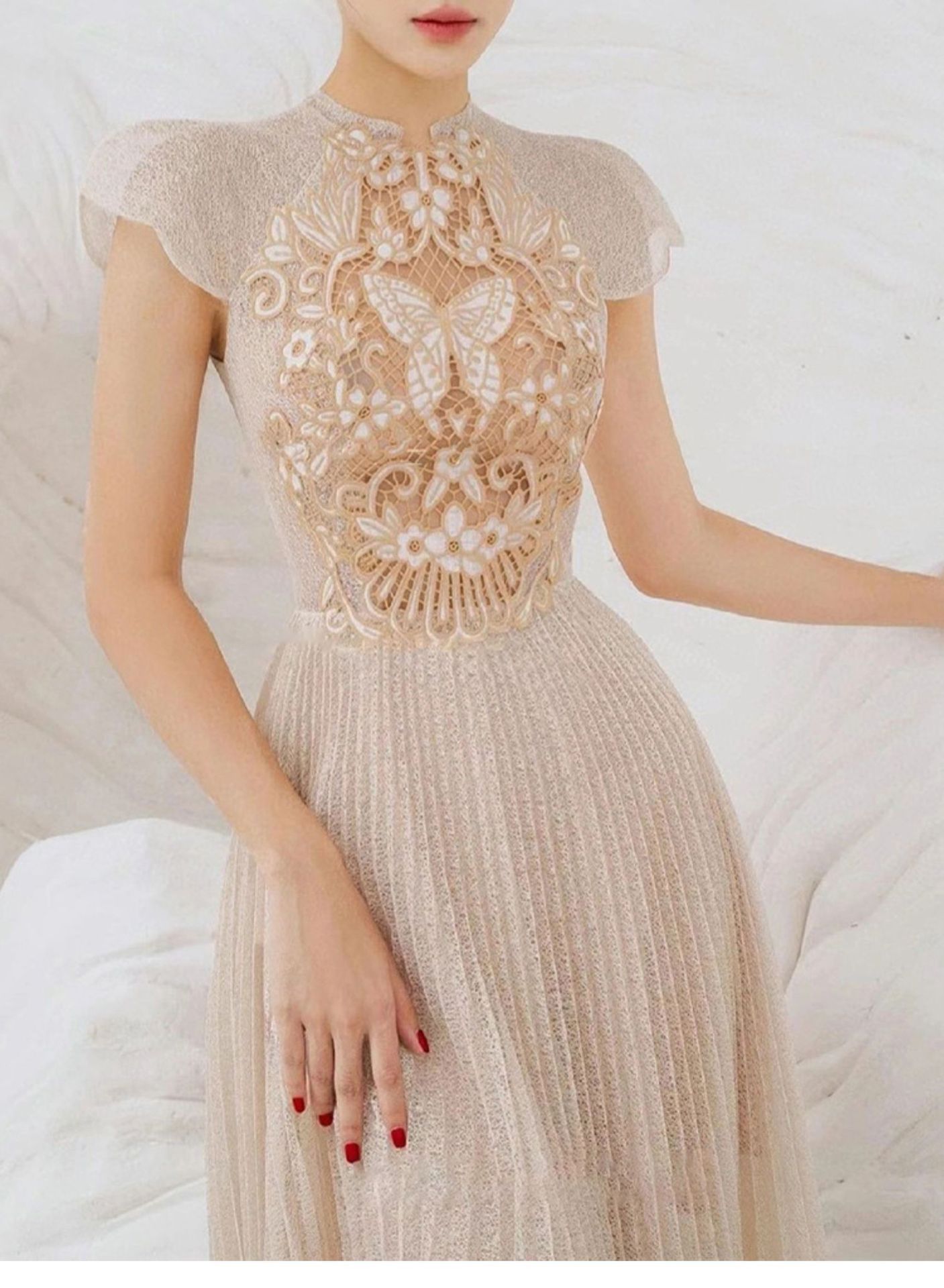 Design Pleated Summer New Water Soluble Lace Dress