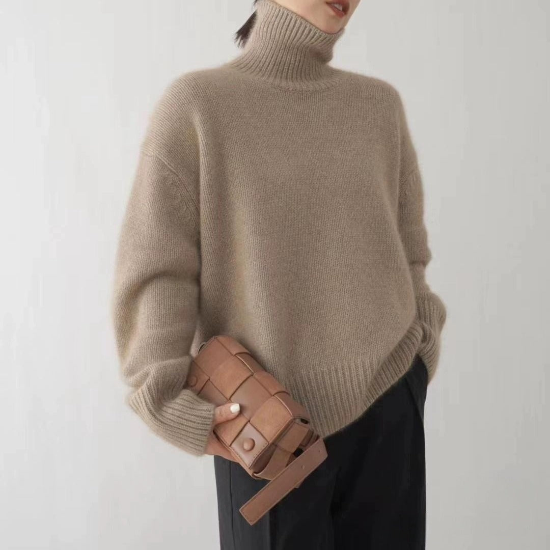 Women's Minimalist Turtleneck Wool Thick Loose Idle Style Knitted Bottoming Sweater