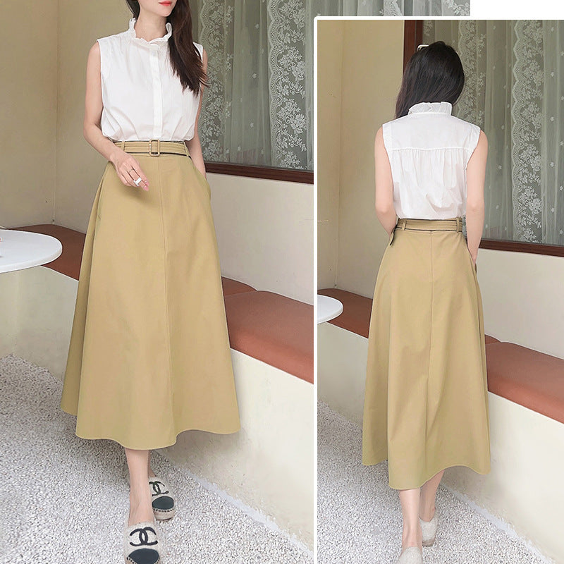 Women's Mid-length Skirt High Waist Tight Waist A- Line Large Hem Umbrella Skirt