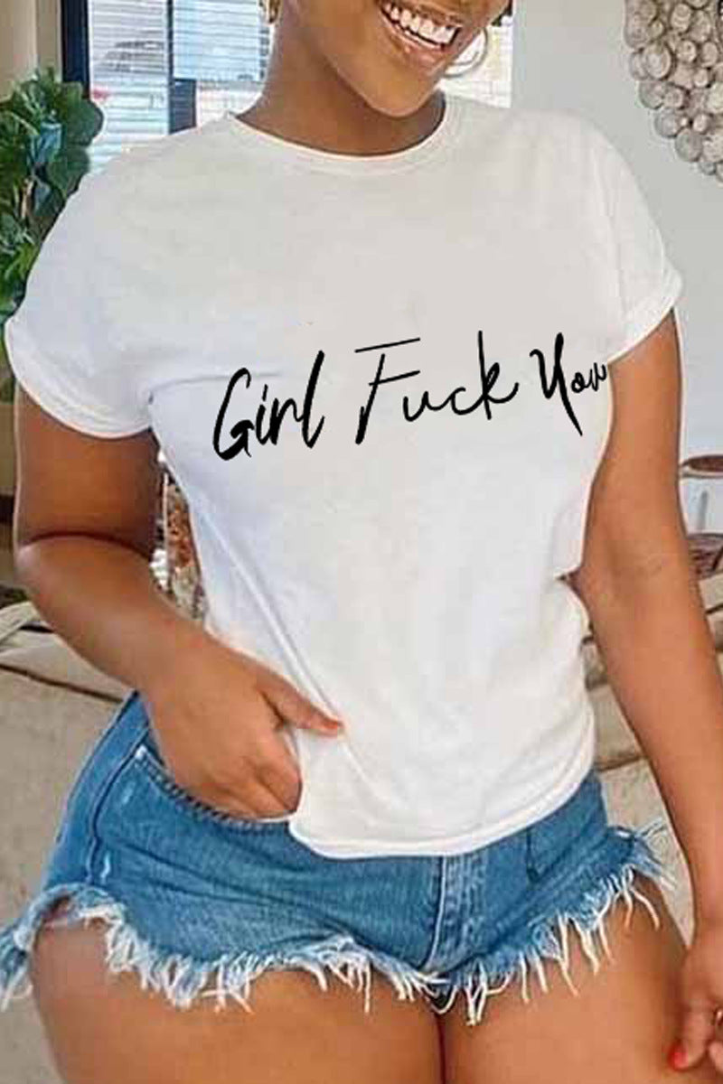 Camiseta con cuello redondo y estampado para mujer