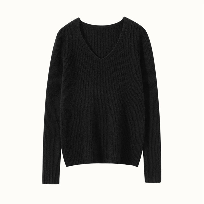 Sunken Stripe Thread Knitted Bottoming Sweater Female