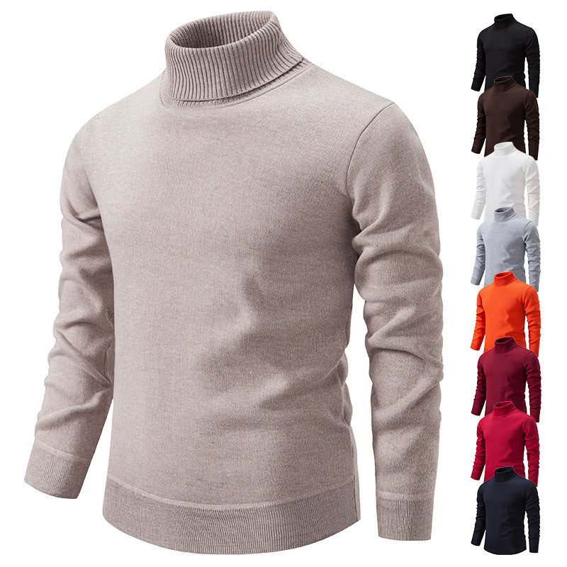 Pull épais en velours pour hommes, tricot à col roulé, automne et hiver