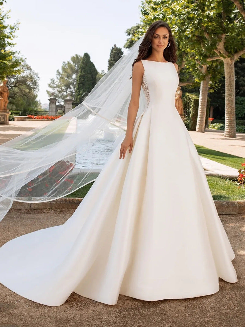 Vestido de novia de encaje Retro francés, textura avanzada, satén, delgado, sencillo, elegante