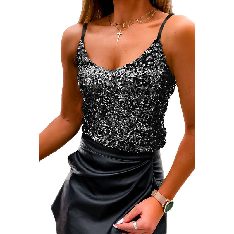 Trendy Unique Sequin Sling Vest For Women