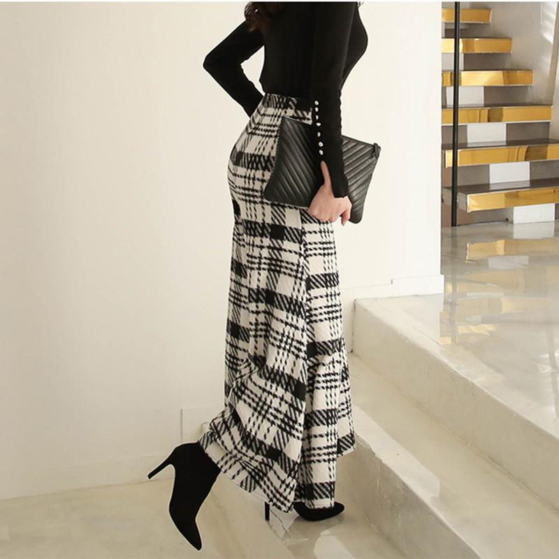 Temperament Black And White Houndstooth Slim-fit Wide-legged Pants