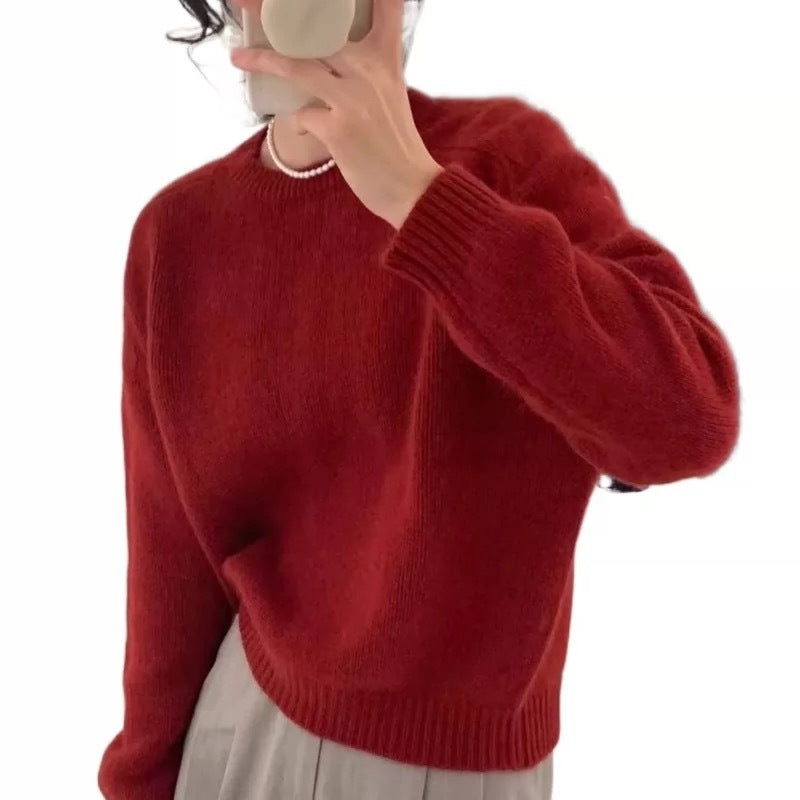 Women's Fashionable Loose Round Neck Pullover Wool Sweater