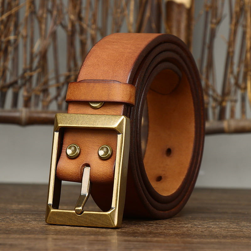 Thick First Layer Cowhide Brass Buckle Belt For Men