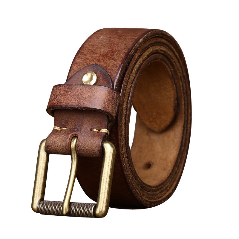 Ceinture en cuir de vache de première couche, large et épaisse, faite à la main, 4CM de large