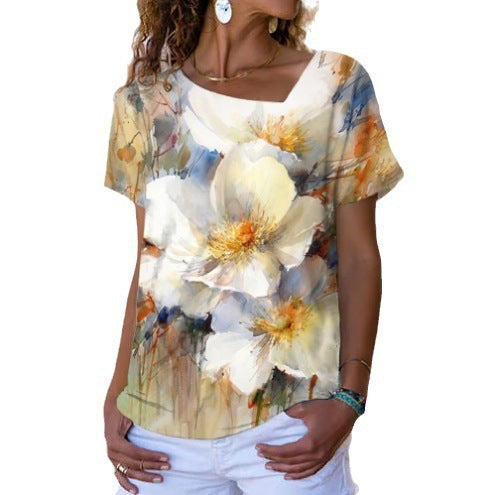 Camiseta con estampado digital tie-dye informal holgada retro para mujer