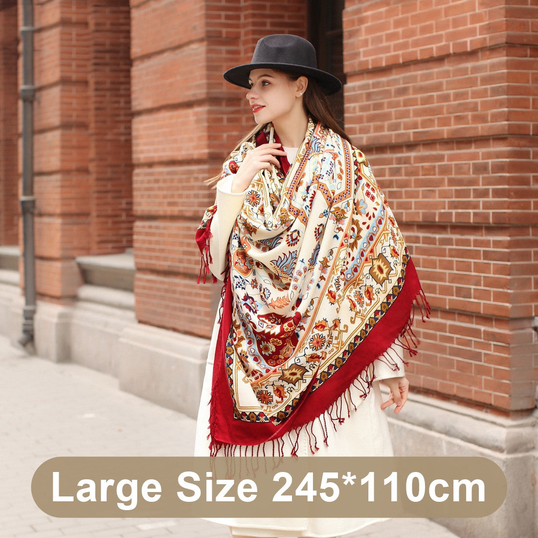 Ethnic Shawl Long Mom Oversized Pure Wool