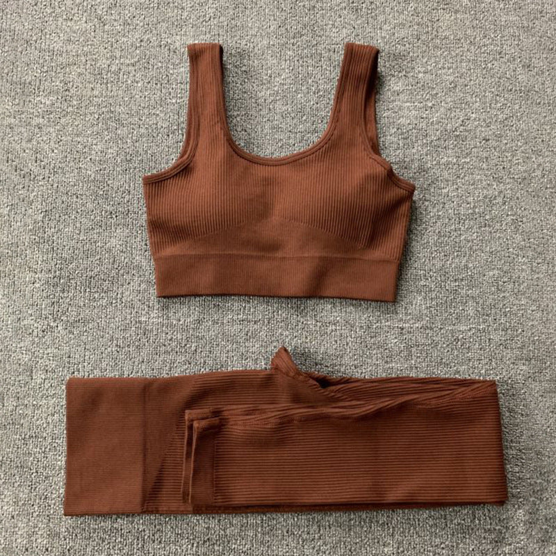 2 piezas de traje de yoga de hilo, sujetador sin costuras y levantamiento de glúteos, conjunto de polainas de cintura alta para mujeres, deportes, pantalones de yoga, ropa deportiva, trajes