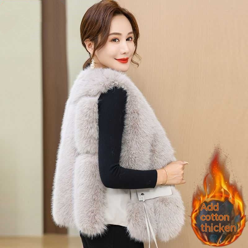 Elegant Faux Leather Vest Western Style Middle-aged And Elderly Women's Clothing