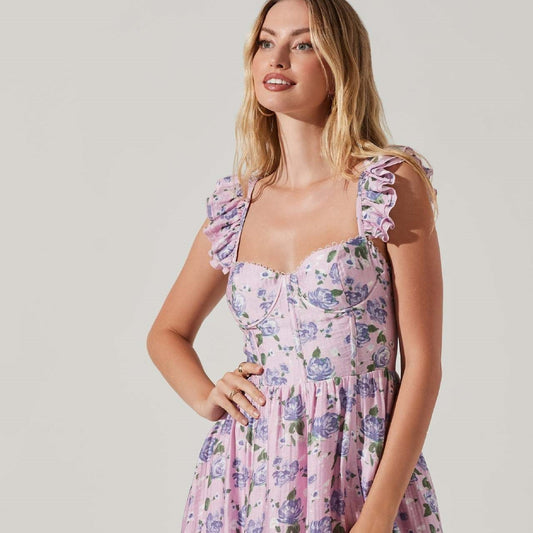 Robe longue amincissante à col carré pour femmes, imprimé Floral, fente latérale