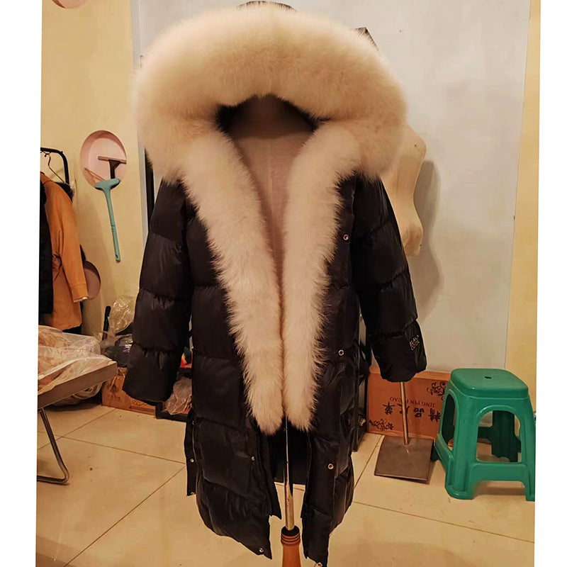 Extended Black Golden Lock Warm Real Fox Fur Big Fur Collar Duck Down Down Jacket