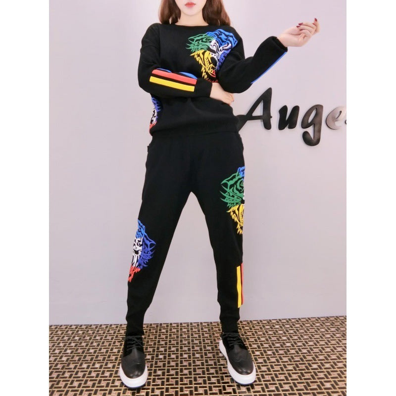 Autumn And Winter New Three-dimensional Printing Knitted Sweater Suit Two-piece Set