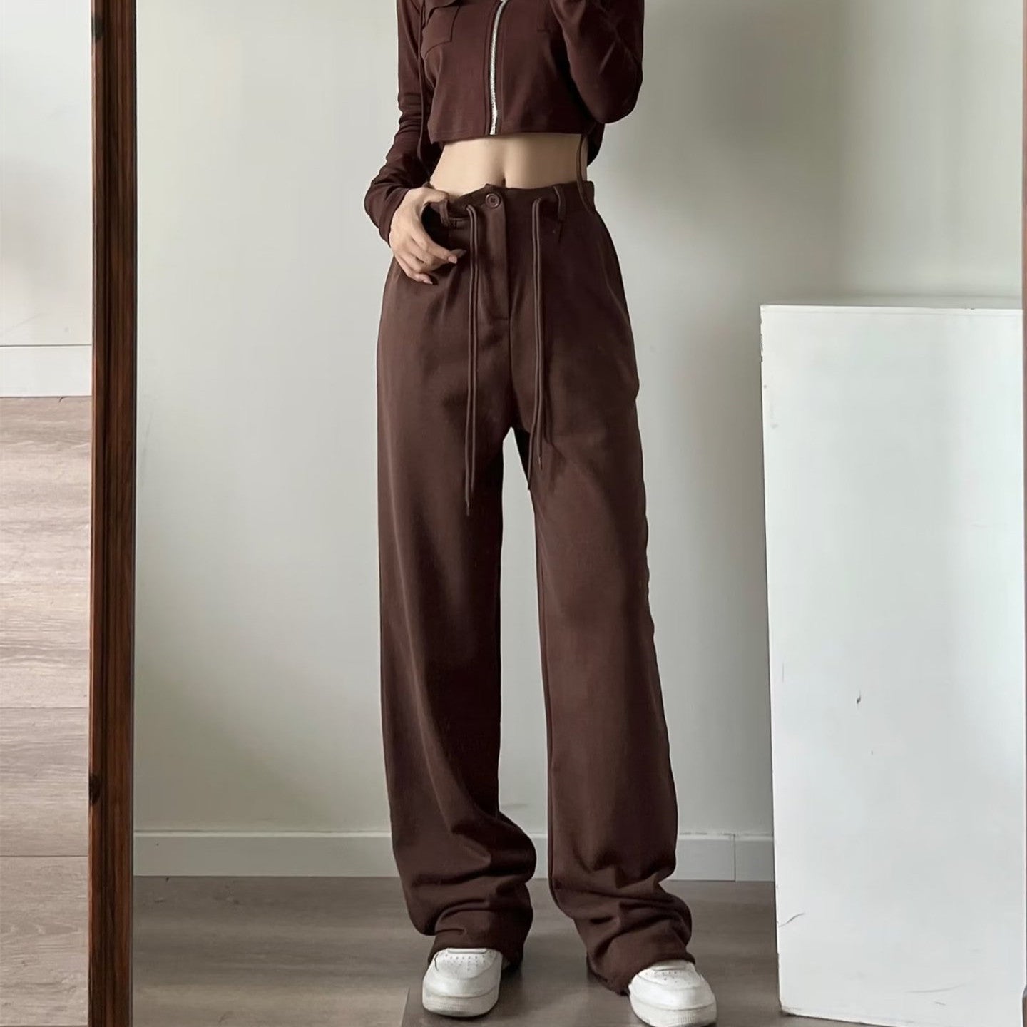 High Waist Drooping Drawstring Mop Slightly Spicy Sweatpants Sports Pants Female Loose Wide-leg Pants For Women