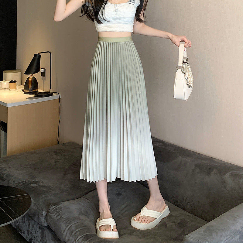 Gradient Color Springsummer Drooping Slimming Covering Elegant Word Organ Large Swing Skirt