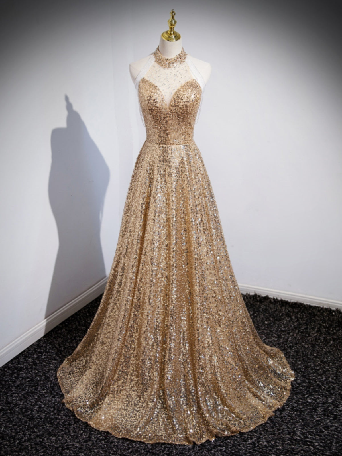 Golden Evening Dress Female Host Performance Dress