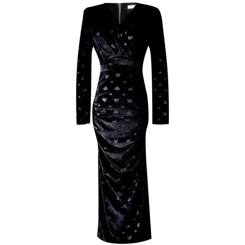 Women's High-end Velvet Long Sleeves Dress